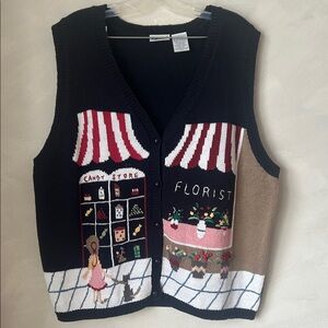 Vintage embroidered knit vest novelty cottagecore candy shop ramie sweater vest